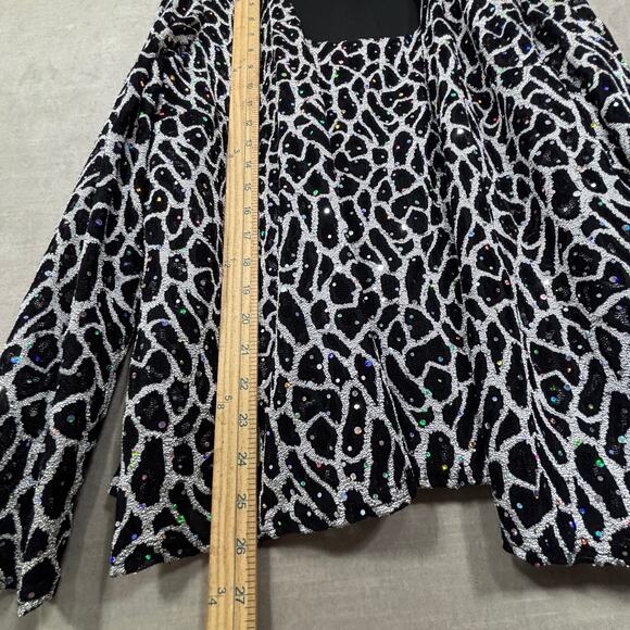 R&M Collection Abstract Animal Rhinestone Blouse Jacket 18 Black White Statement - Picture 6 of 7